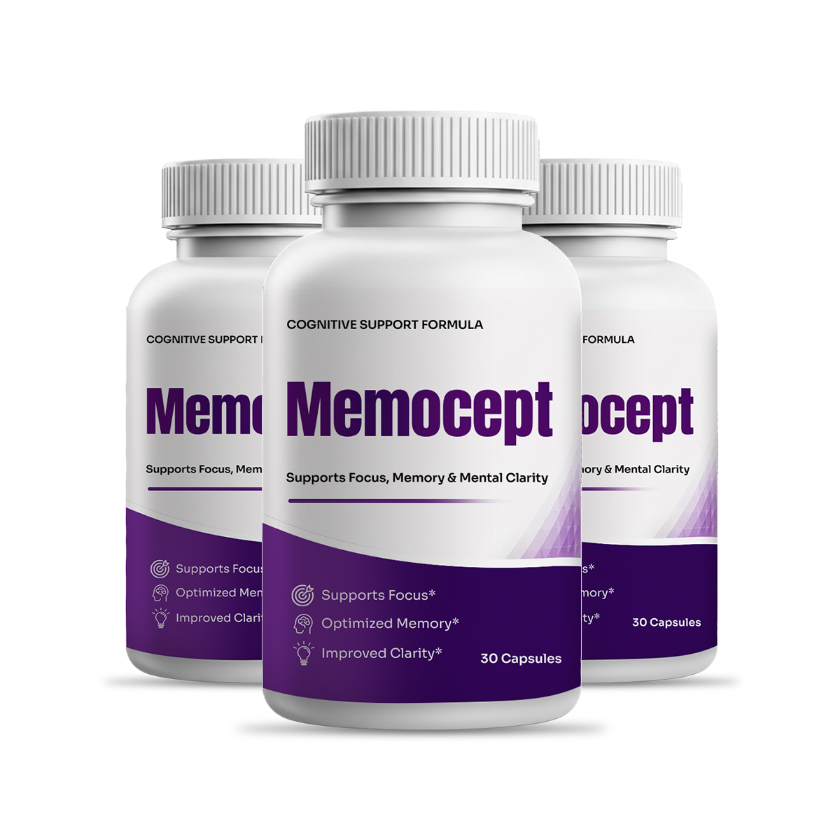 Three bottles of Memocept memory support supplement